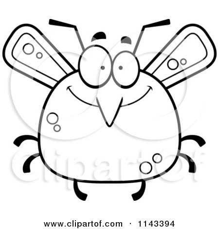 Cartoon Clipart Of A Black And White Chubby Smiling Mosquito - Vector Outlined Coloring Page by Cory Thoman