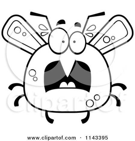 Cartoon Clipart Of A Black And White Chubby Scared Mosquito - Vector Outlined Coloring Page by Cory Thoman
