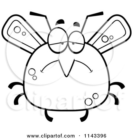 Cartoon Clipart Of A Black And White Chubby Sad Mosquito - Vector Outlined Coloring Page by Cory Thoman