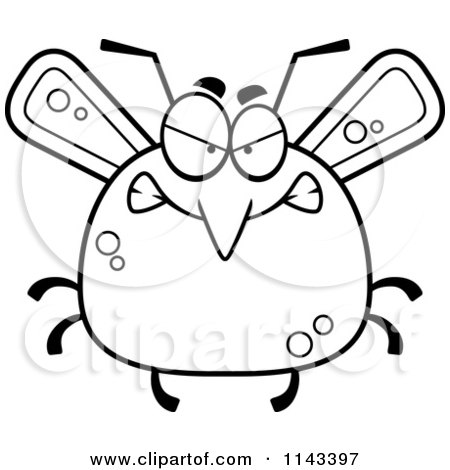 Cartoon Clipart Of A Black And White Chubby Mad Mosquito - Vector Outlined Coloring Page by Cory Thoman
