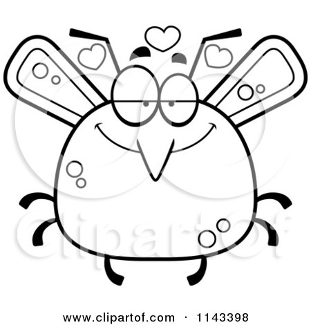 Cartoon Clipart Of A Black And White Chubby Infatuated Mosquito - Vector Outlined Coloring Page by Cory Thoman