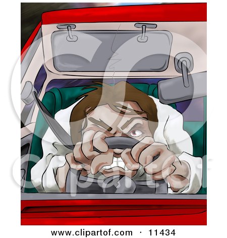 Angry Driver With Road Rage Driving a Car Clipart Illustration by AtStockIllustration