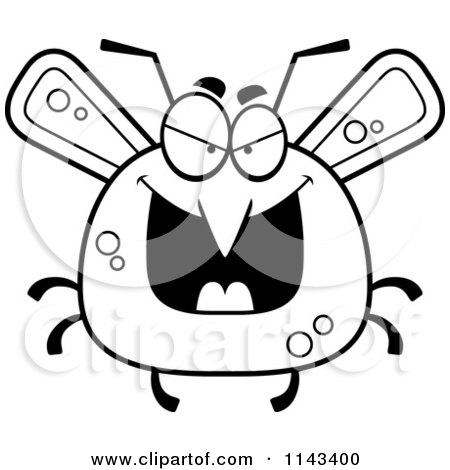 Cartoon Clipart Of A Black And White Chubby Evil Mosquito - Vector Outlined Coloring Page by Cory Thoman