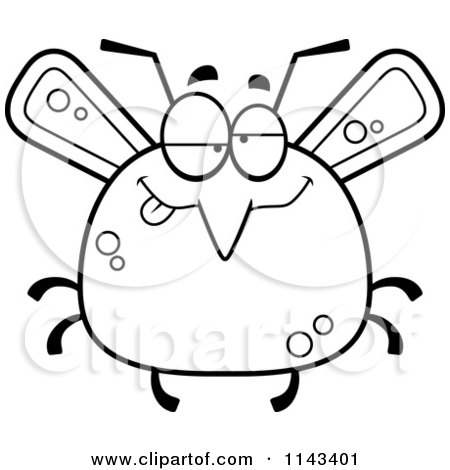 Cartoon Clipart Of A Black And White Chubby Drunk Mosquito - Vector Outlined Coloring Page by Cory Thoman