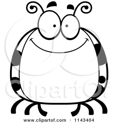 Cartoon Clipart Of A Black And White Chubby Smiling Ladybug - Vector Outlined Coloring Page by Cory Thoman