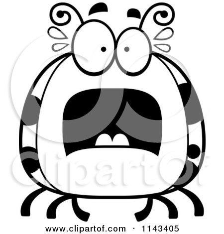 Cartoon Clipart Of A Black And White Chubby Scared Ladybug - Vector Outlined Coloring Page by Cory Thoman