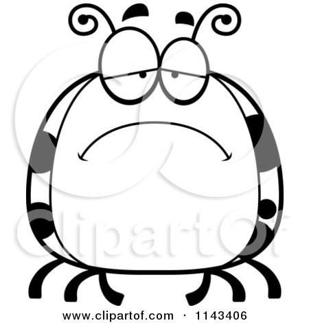 Cartoon Clipart Of A Black And White Chubby Sad Ladybug - Vector Outlined Coloring Page by Cory Thoman
