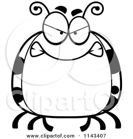 Cartoon Clipart Of A Black And White Chubby Mad Ladybug - Vector Outlined Coloring Page by Cory Thoman
