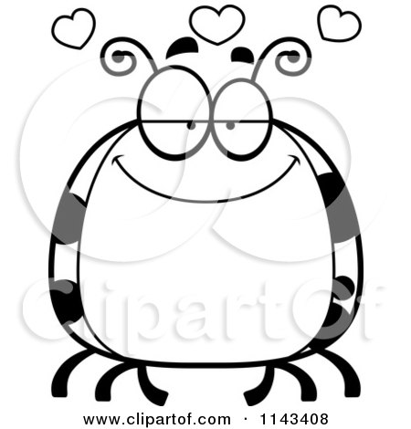 Cartoon Clipart Of A Black And White Chubby Infatuated Ladybug - Vector Outlined Coloring Page by Cory Thoman
