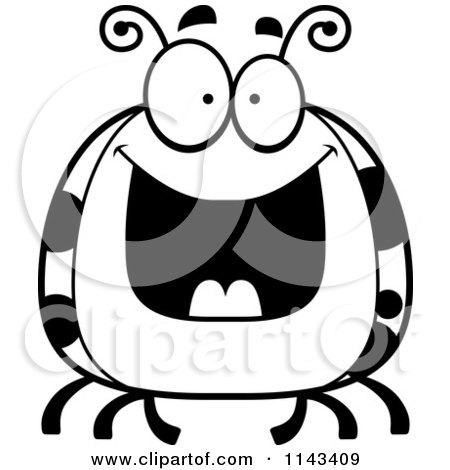 Cartoon Clipart Of A Black And White Chubby Grinning Ladybug - Vector Outlined Coloring Page by Cory Thoman