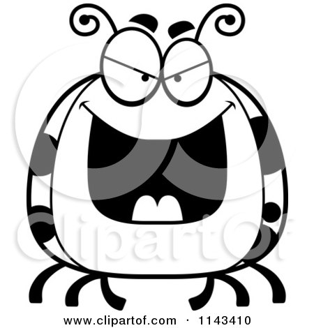 Cartoon Clipart Of A Black And White Chubby Evil Ladybug - Vector Outlined Coloring Page by Cory Thoman