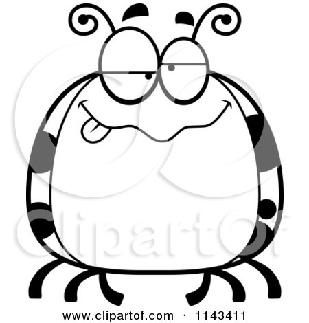Cartoon Clipart Of A Black And White Chubby Drunk Ladybug - Vector Outlined Coloring Page by Cory Thoman