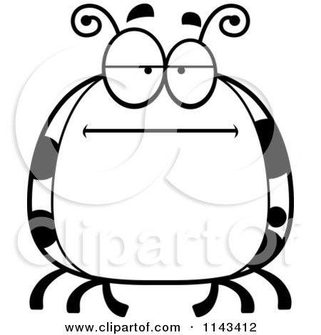 Cartoon Clipart Of A Black And White Chubby Bored Ladybug - Vector Outlined Coloring Page by Cory Thoman