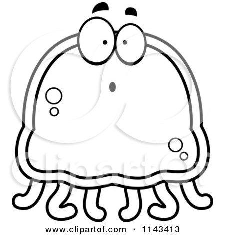 Cartoon Clipart Of A Black And White Surprised Jellyfish - Vector Outlined Coloring Page by Cory Thoman