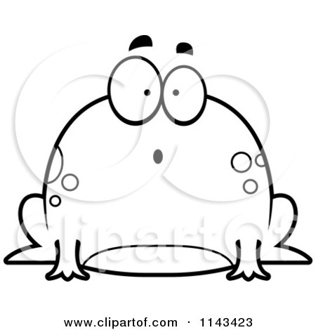 Cartoon Clipart Of A Black And White Chubby Surprised Frog - Vector Outlined Coloring Page by Cory Thoman