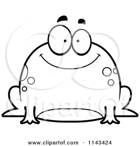 Cartoon Clipart Of A Black And White Chubby Happy Frog - Vector Outlined Coloring Page by Cory Thoman