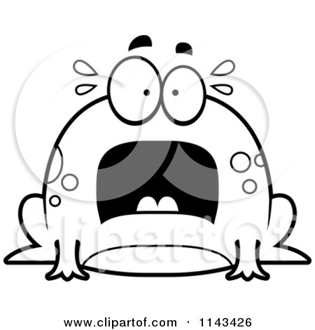 Cartoon Clipart Of A Black And White Chubby Scared Frog - Vector Outlined Coloring Page by Cory Thoman