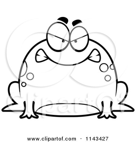 Cartoon Clipart Of A Black And White Chubby Mad Frog - Vector Outlined Coloring Page by Cory Thoman