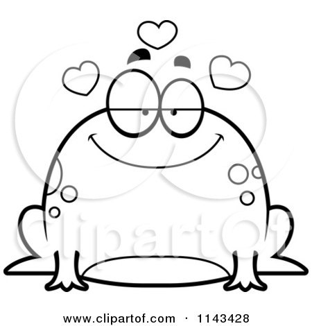 Cartoon Clipart Of A Black And White Chubby Infatuated Frog - Vector Outlined Coloring Page by Cory Thoman