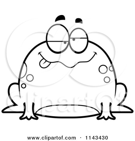 Cartoon Clipart Of A Black And White Chubby Drunk Frog - Vector Outlined Coloring Page by Cory Thoman