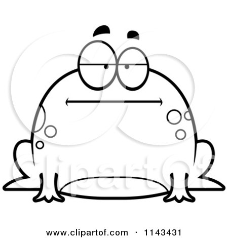 Cartoon Clipart Of A Black And White Chubby Bored Frog - Vector Outlined Coloring Page by Cory Thoman