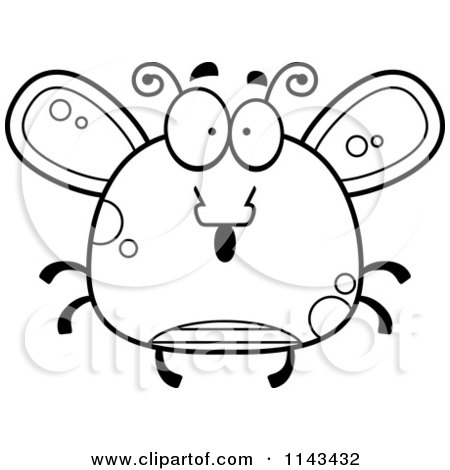 Cartoon Clipart Of A Black And White Chubby Surprised Fly - Vector Outlined Coloring Page by Cory Thoman