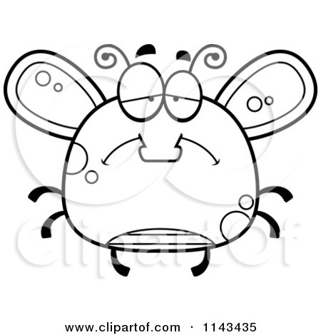 Cartoon Clipart Of A Black And White Chubby Sad Fly - Vector Outlined Coloring Page by Cory Thoman