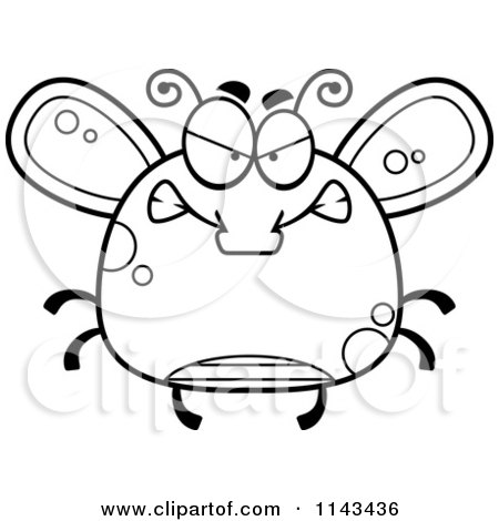 Cartoon Clipart Of A Black And White Chubby Mad Fly - Vector Outlined Coloring Page by Cory Thoman