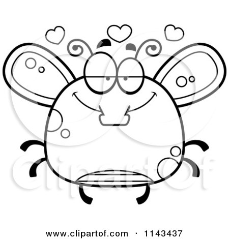 Cartoon Clipart Of A Black And White Chubby Infatuated Fly - Vector Outlined Coloring Page by Cory Thoman