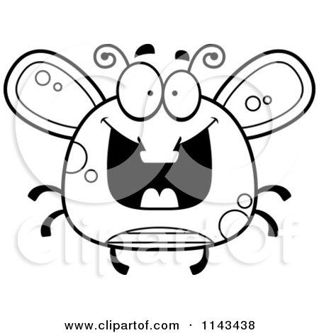 Cartoon Clipart Of A Black And White Chubby Grinning Fly - Vector Outlined Coloring Page by Cory Thoman