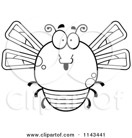 Cartoon Clipart Of A Black And White Chubby Surprised Dragonfly - Vector Outlined Coloring Page by Cory Thoman