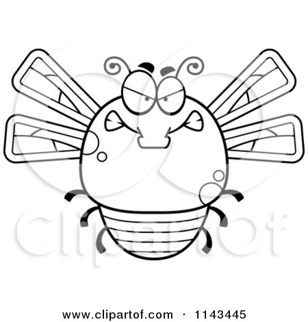 Cartoon Clipart Of A Black And White Chubby Mad Dragonfly - Vector Outlined Coloring Page by Cory Thoman