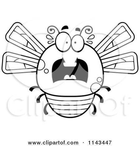 Cartoon Clipart Of A Black And White Chubby Scared Dragonfly - Vector Outlined Coloring Page by Cory Thoman