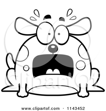 Cartoon Clipart Of A Black And White Chubby Scared Dog - Vector Outlined Coloring Page by Cory Thoman