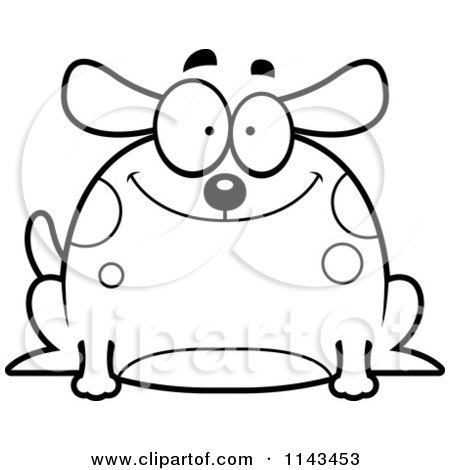 Cartoon Clipart Of A Black And White Chubby Happy Dog - Vector Outlined Coloring Page by Cory Thoman