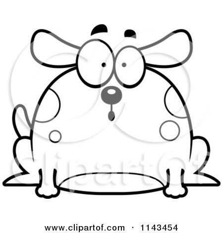 Cartoon Clipart Of A Black And White Chubby Surprised Dog - Vector Outlined Coloring Page by Cory Thoman