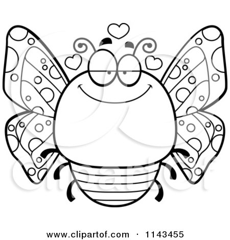 Cartoon Clipart Of A Black And White Chubby Infatuated Butterfly - Vector Outlined Coloring Page by Cory Thoman