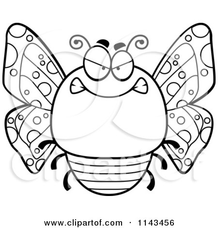 Cartoon Clipart Of A Black And White Chubby Mean Butterfly - Vector Outlined Coloring Page by Cory Thoman