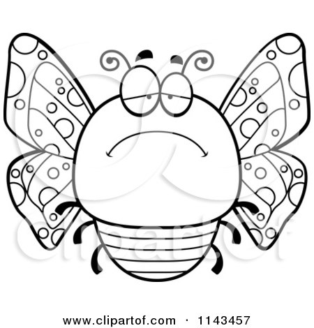 Cartoon Clipart Of A Black And White Chubby Depressed Butterfly - Vector Outlined Coloring Page by Cory Thoman