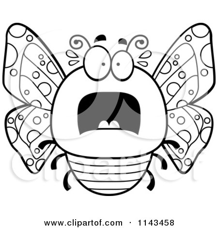 Cartoon Clipart Of A Black And White Chubby Scared Butterfly - Vector Outlined Coloring Page by Cory Thoman