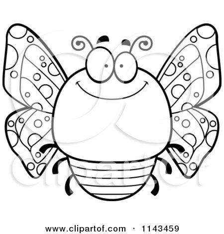 Cartoon Clipart Of A Black And White Chubby Smiling Butterfly - Vector Outlined Coloring Page by Cory Thoman