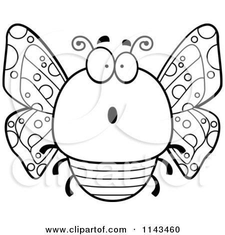 Cartoon Clipart Of A Black And White Chubby Surprised Butterfly - Vector Outlined Coloring Page by Cory Thoman