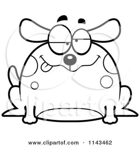 Cartoon Clipart Of A Black And White Chubby Drunk Dog - Vector Outlined Coloring Page by Cory Thoman