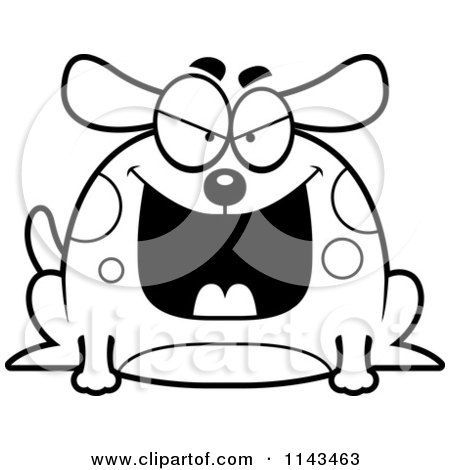 Cartoon Clipart Of A Black And White Chubby Evil Dog - Vector Outlined Coloring Page by Cory Thoman