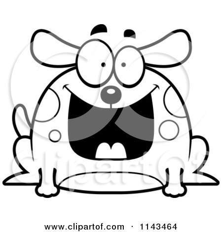 Cartoon Clipart Of A Black And White Chubby Grinning Dog - Vector Outlined Coloring Page by Cory Thoman