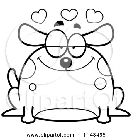 Cartoon Clipart Of A Black And White Chubby Infatuated Dog - Vector Outlined Coloring Page by Cory Thoman