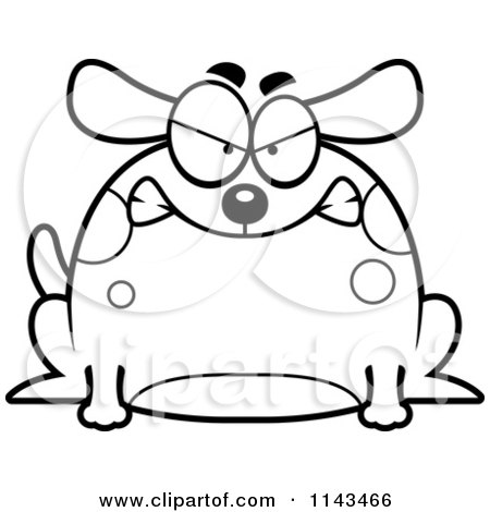Cartoon Clipart Of A Black And White Chubby Mad Dog - Vector Outlined Coloring Page by Cory Thoman