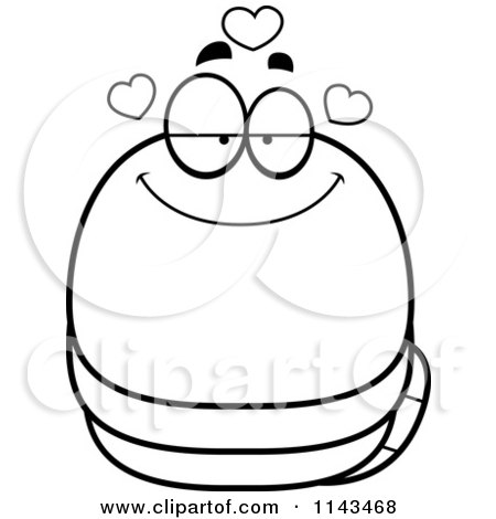 Cartoon Clipart Of A Black And White Chubby Infatuated Worm - Vector Outlined Coloring Page by Cory Thoman