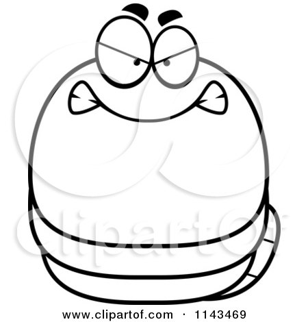 Cartoon Clipart Of A Black And White Chubby Mad Worm - Vector Outlined Coloring Page by Cory Thoman
