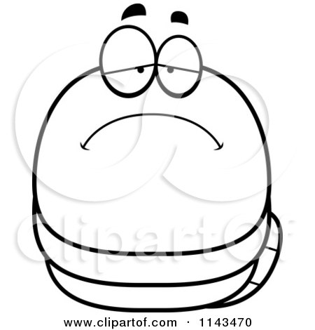 Cartoon Clipart Of A Black And White Chubby Sad Worm - Vector Outlined Coloring Page by Cory Thoman